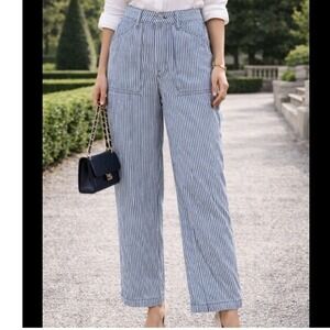 H&M Divided‎ Blue & White Striped wide leg Carpenter Jeans size 4 cottagecore